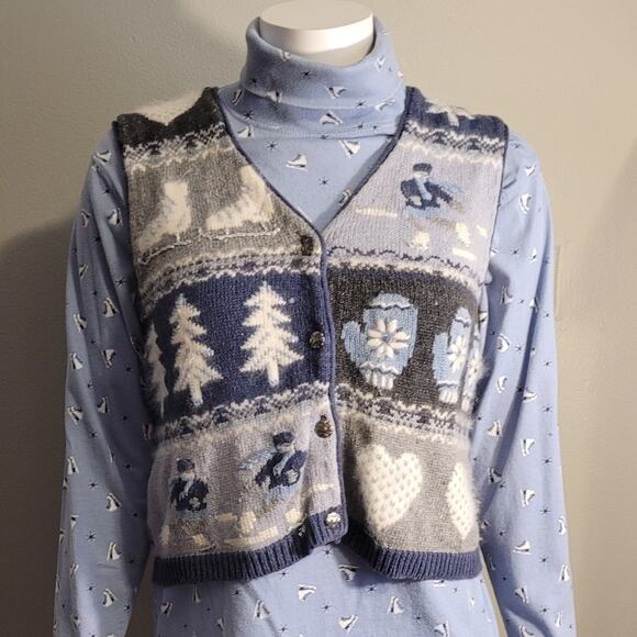 Vntg Christopher & Banks Hand Embroidered Winter Ramie Cotton Sweater Vest Set M - Picture 1 of 16